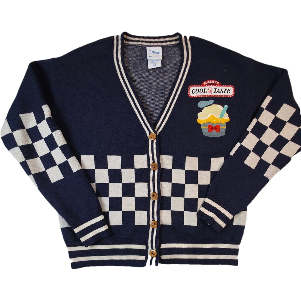 Disney Her Universe Cardigan Women S Blue Checkerboard Donald Duck 90th Anniv